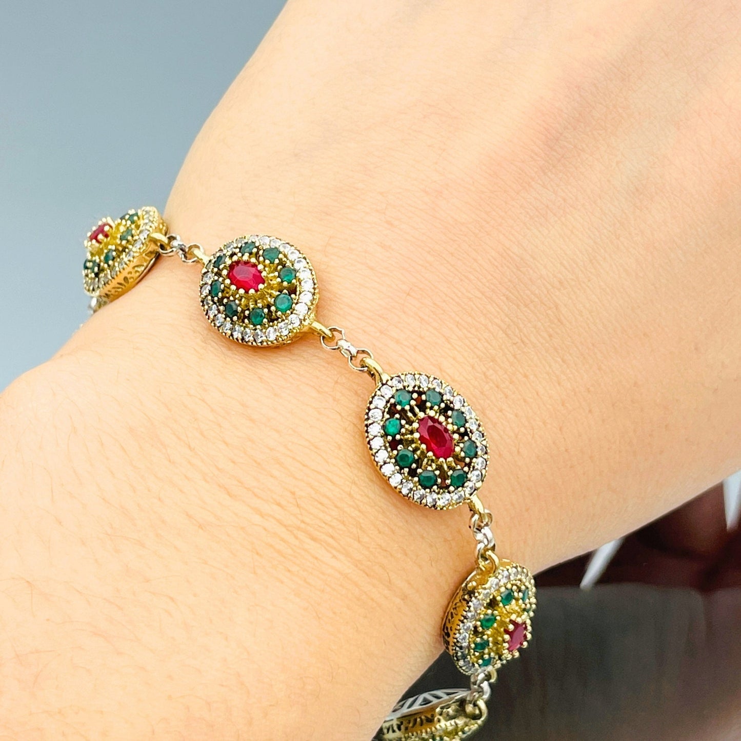 Women Ruby Silver Bracelet, Tennis Silver Bracelet, Multi Stone Colorful Bracelet, 925 Sterling Silver, Turkish Handmade, Ruby Gift Jewelry