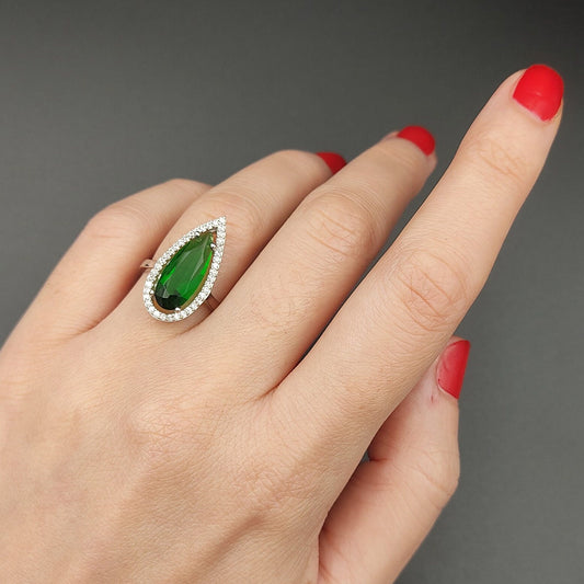 Greeb Emerald Stone Womens Ring, Ladies Handmade Silver Ring, Vintage Womens Ring, 925 Sterling Silver Ring, Authentic Ring, Gift For Her