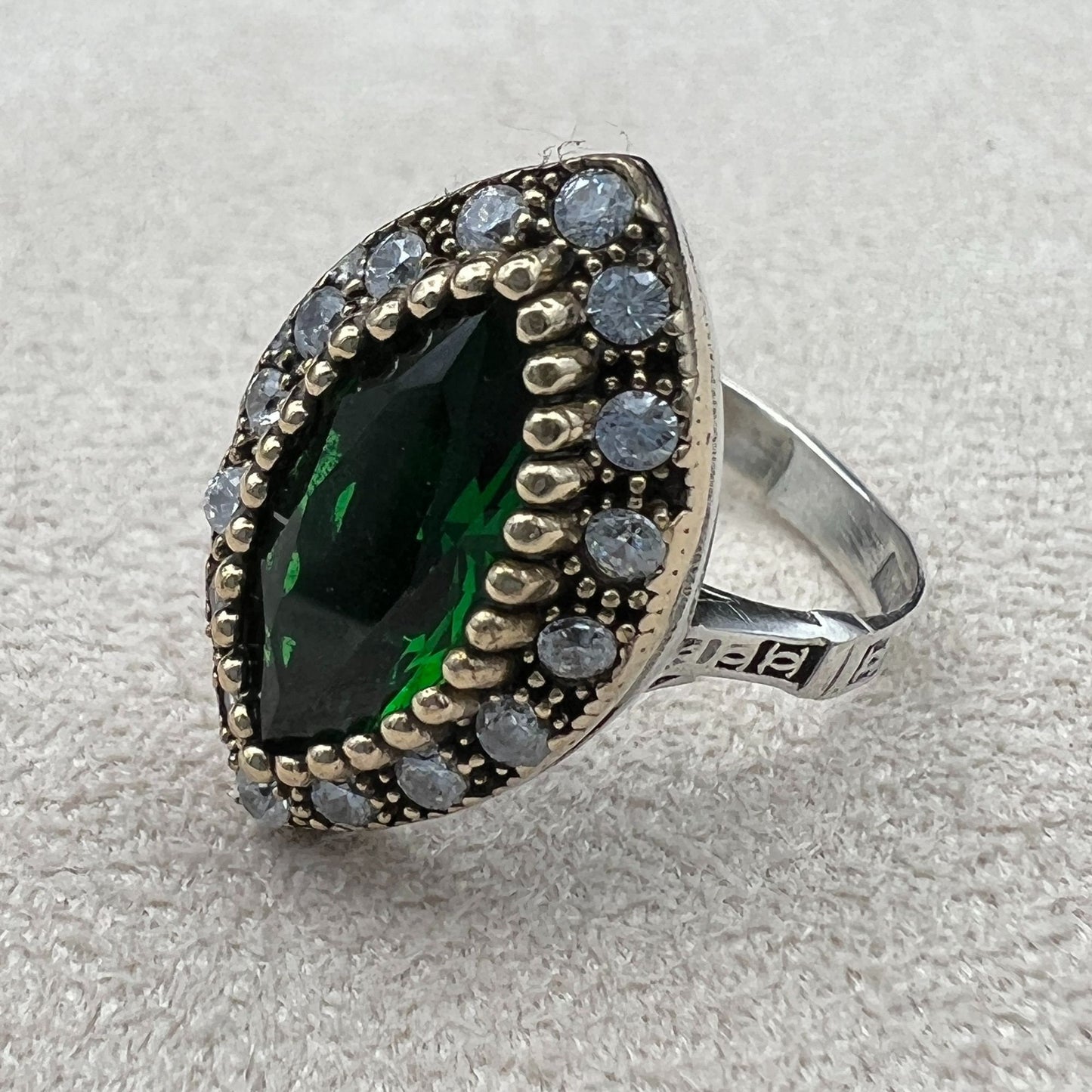 Women Handmade Silver Ring, Emerald Gemstone Ring, Ladies Silver Ring, Authentic Women Ring, 925 Sterling Silver, Gift Ring For Women