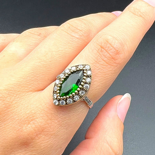 Women Handmade Silver Ring, Emerald Gemstone Ring, Ladies Silver Ring, Authentic Women Ring, 925 Sterling Silver, Gift Ring For Women