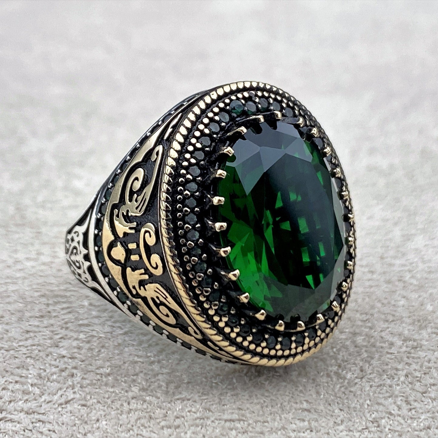 Men's Emerald Stone Silver Ring, Turkish Handmade Ring, 925k Sterling Silver Ring, Emerald Ring, Gift for Him,Gift Birthday, Gift Anniversay