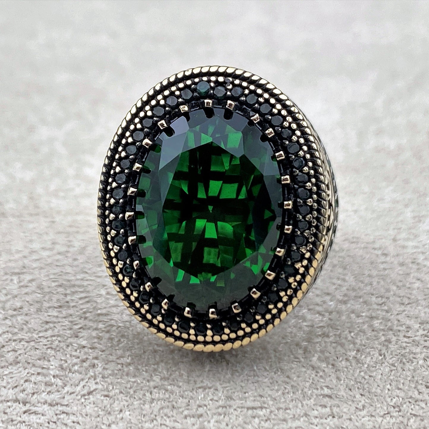 Men's Emerald Stone Silver Ring, Turkish Handmade Ring, 925k Sterling Silver Ring, Emerald Ring, Gift for Him,Gift Birthday, Gift Anniversay