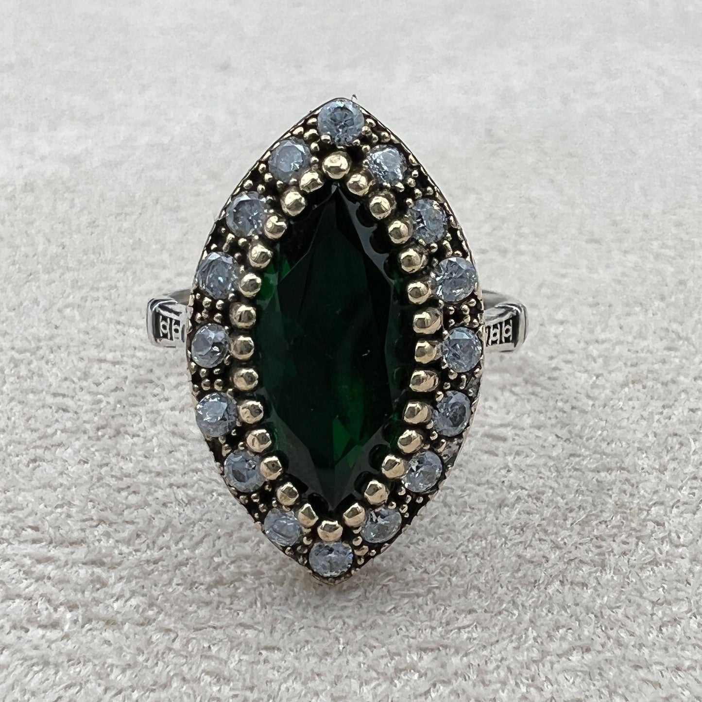 Women Handmade Silver Ring, Emerald Gemstone Ring, Ladies Silver Ring, Authentic Women Ring, 925 Sterling Silver, Gift Ring For Women