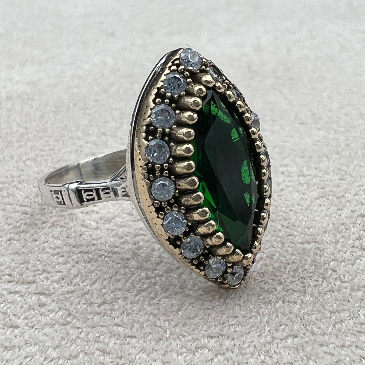 Women Handmade Silver Ring, Emerald Gemstone Ring, Ladies Silver Ring, Authentic Women Ring, 925 Sterling Silver, Gift Ring For Women