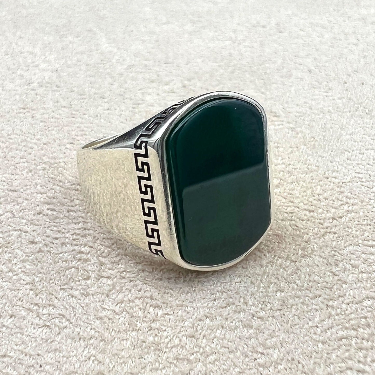 Yemeni Aqeeq Ring, Men Ring, Turkish Handmade Ring 925 Sterling Silver, Ottoman Ring, Green Ring, Yemeni Stone Ring, Agate Ring, Gift Ring,