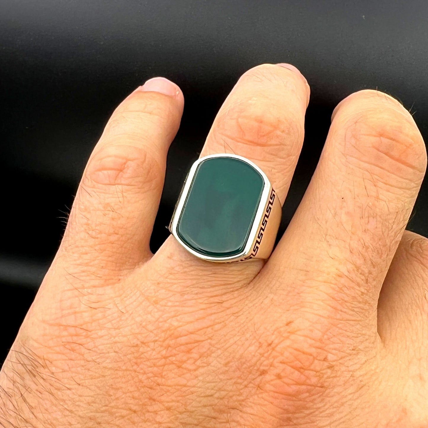 Yemeni Aqeeq Ring, Men Ring, Turkish Handmade Ring 925 Sterling Silver, Ottoman Ring, Green Ring, Yemeni Stone Ring, Agate Ring, Gift Ring,