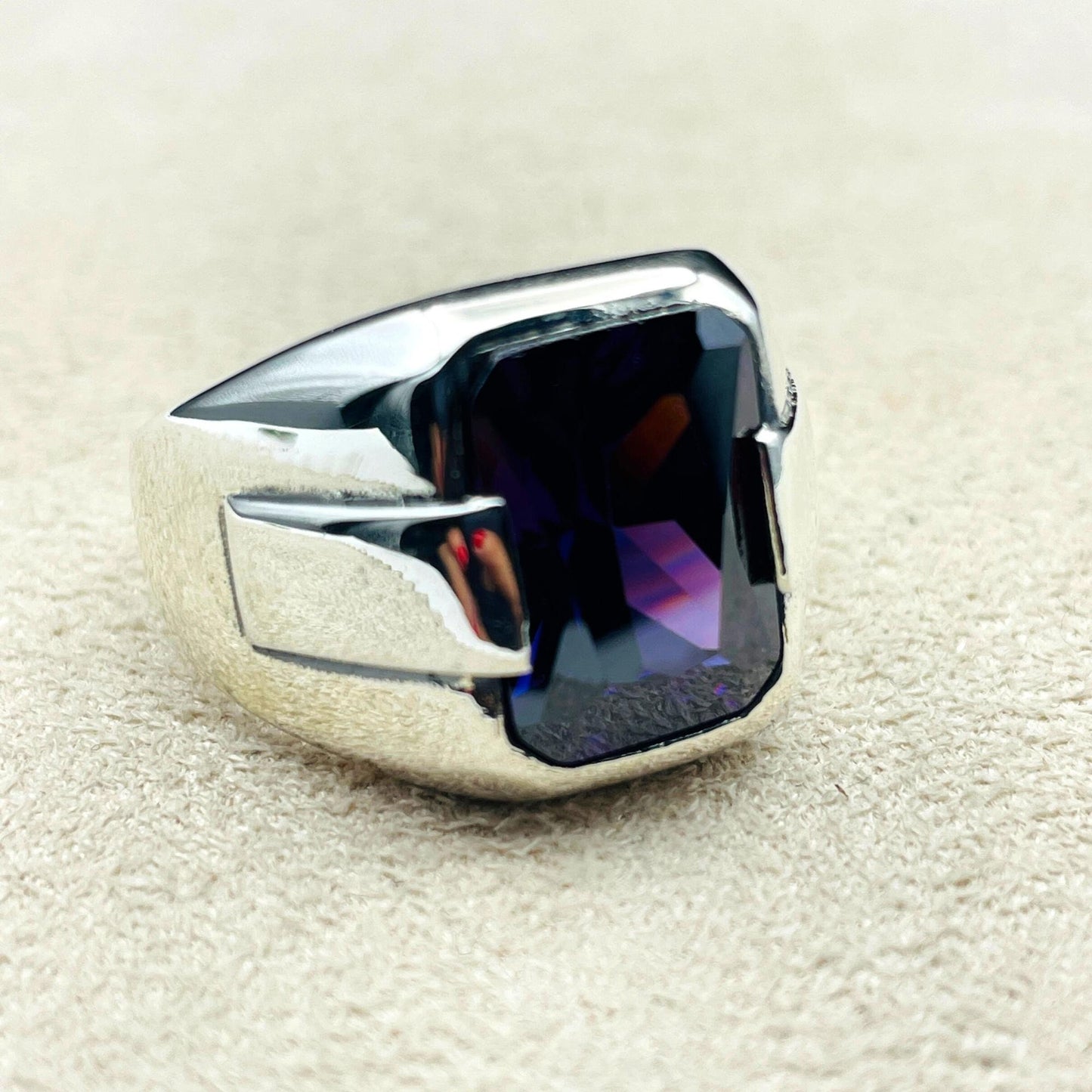 Mens Amethyst Stone Silver Ring, Purple Stone Silver Ring, Turkish Handmade Silver, 925k Silver Ring, Gift Him, Gift Birthday, Gift Birthday