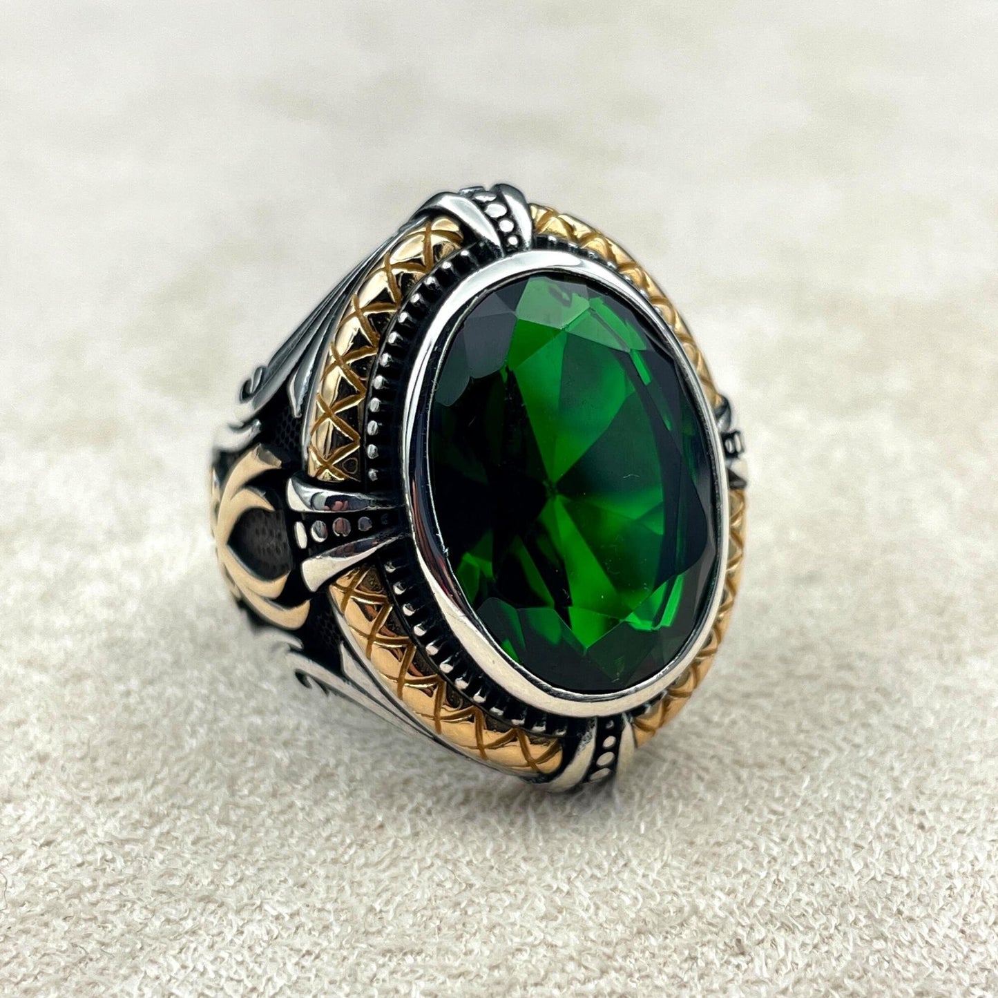 Men's Green Emerald Stone Silver Ring, Zulfikar Sword Ring, Turkish Handmade Silver Ring, 925 Sterling Silver, Silver Jewelry, Gift Hor Him