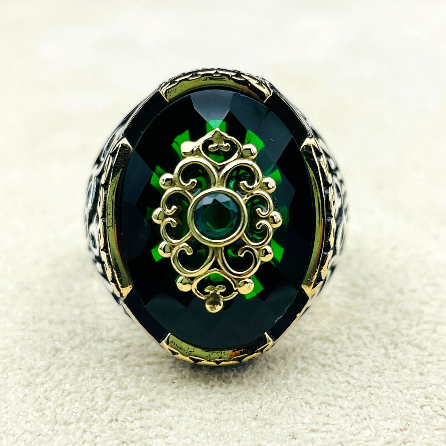 Green Emerald Stone Ring, Men Ring, 925 Sterling Silver, Handmade Silver Ring, Green Ring, Emerald Gemstone Ring, Gift Ring, Ottoman Ring