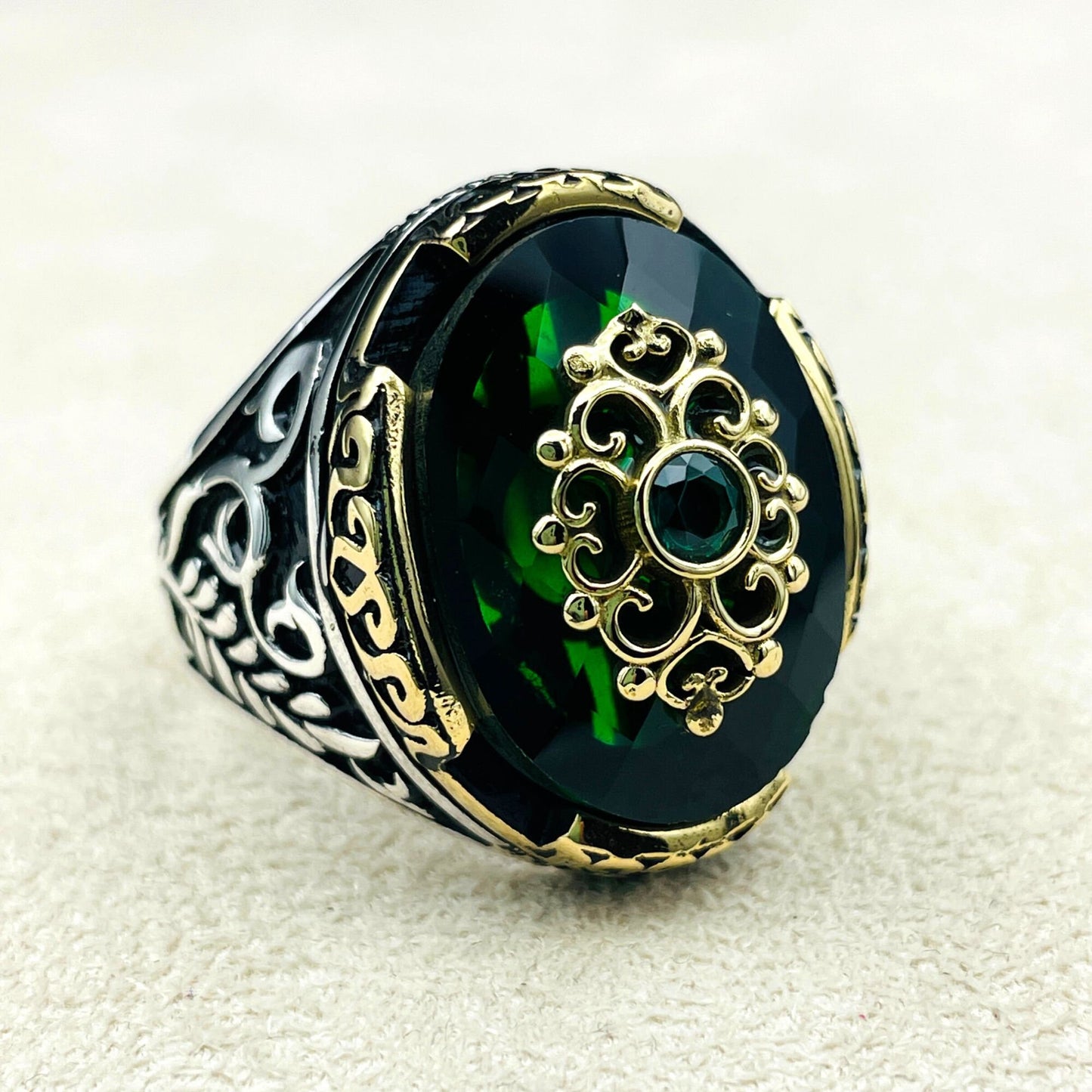 Green Emerald Stone Ring, Men Ring, 925 Sterling Silver, Handmade Silver Ring, Green Ring, Emerald Gemstone Ring, Gift Ring, Ottoman Ring