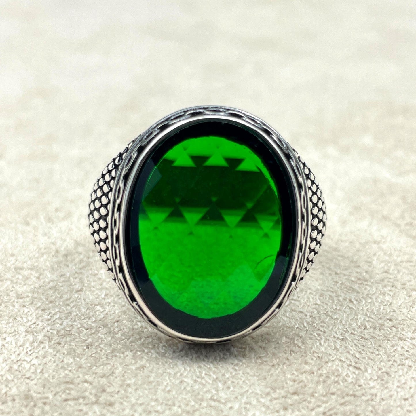 Mens Cubic Zirconia Stone Silver Ring, Green Emerald Stone Ring, Ottoman Silver Ring, Handmade Silver Ring, 925k Solid Silver Ring, Unisex