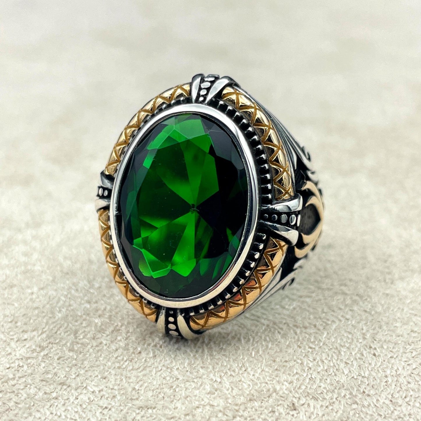 Men's Green Emerald Stone Silver Ring, Zulfikar Sword Ring, Turkish Handmade Silver Ring, 925 Sterling Silver, Silver Jewelry, Gift Hor Him