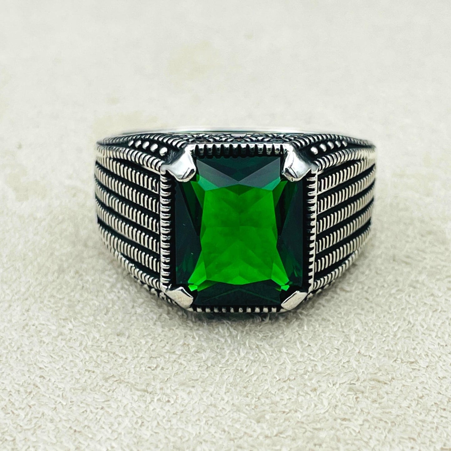 Green Emerald Gemstone Ring, Handmade Silver Ring, Mens 925 Sterling Silver Ring, Gift Him, Birthday Gift, Anniversay Gift Husband, Gift Men