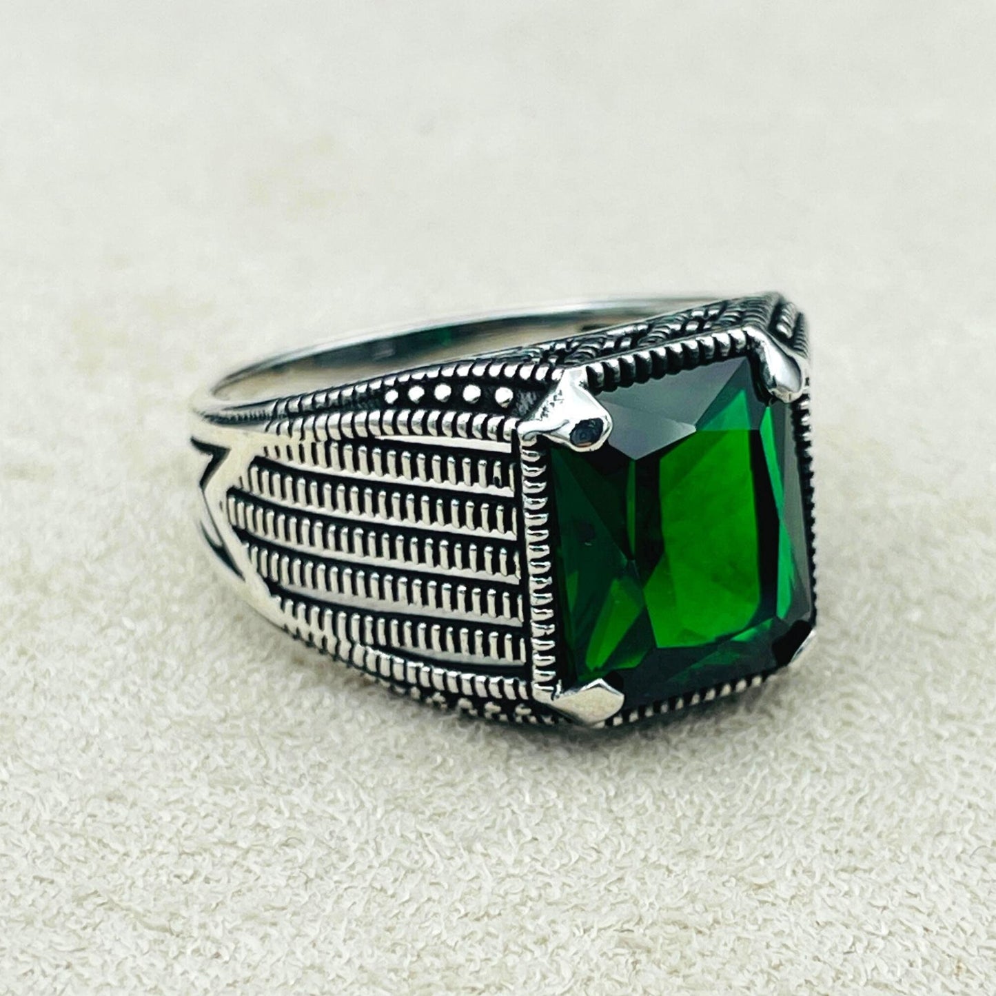 Green Emerald Gemstone Ring, Handmade Silver Ring, Mens 925 Sterling Silver Ring, Gift Him, Birthday Gift, Anniversay Gift Husband, Gift Men