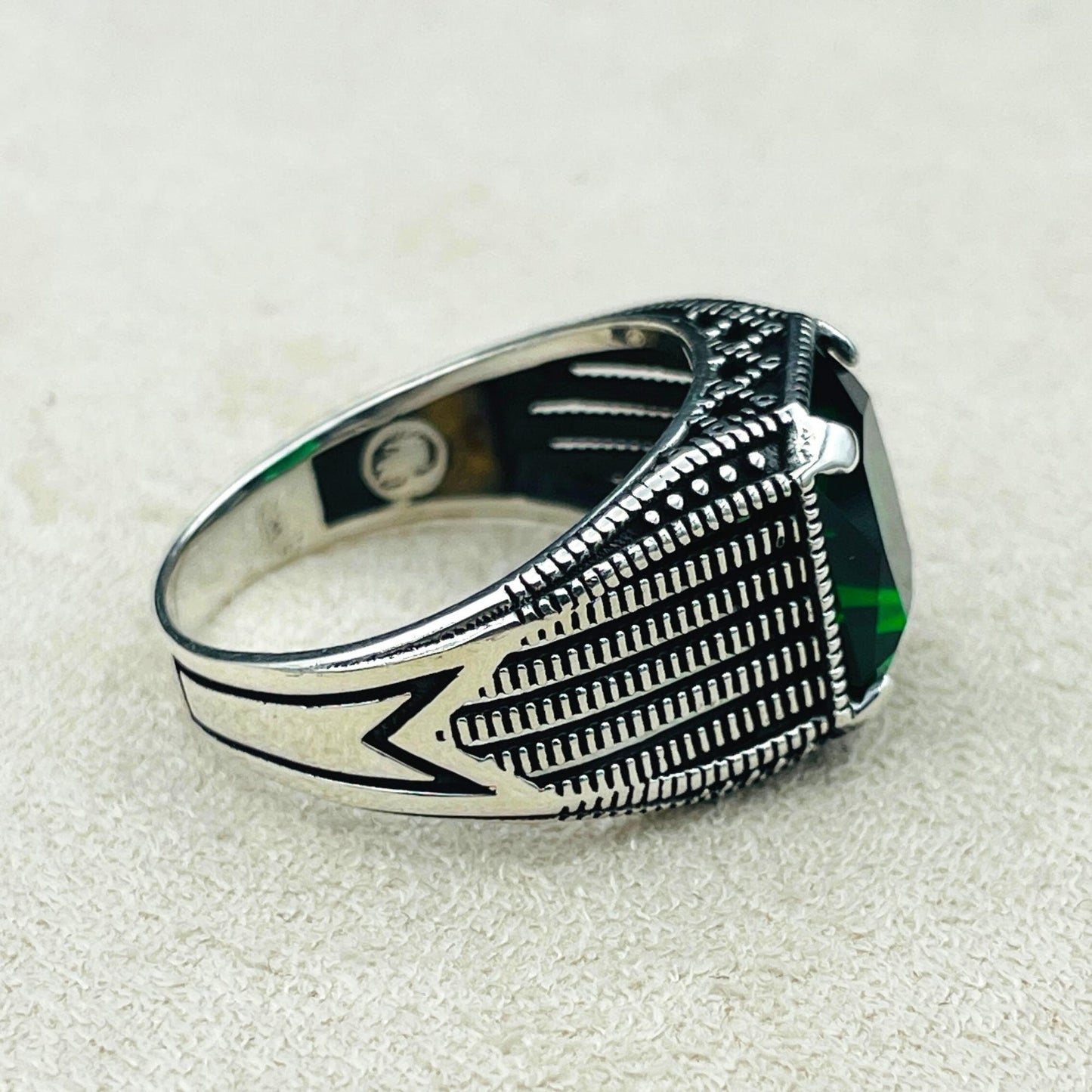 Green Emerald Gemstone Ring, Handmade Silver Ring, Mens 925 Sterling Silver Ring, Gift Him, Birthday Gift, Anniversay Gift Husband, Gift Men