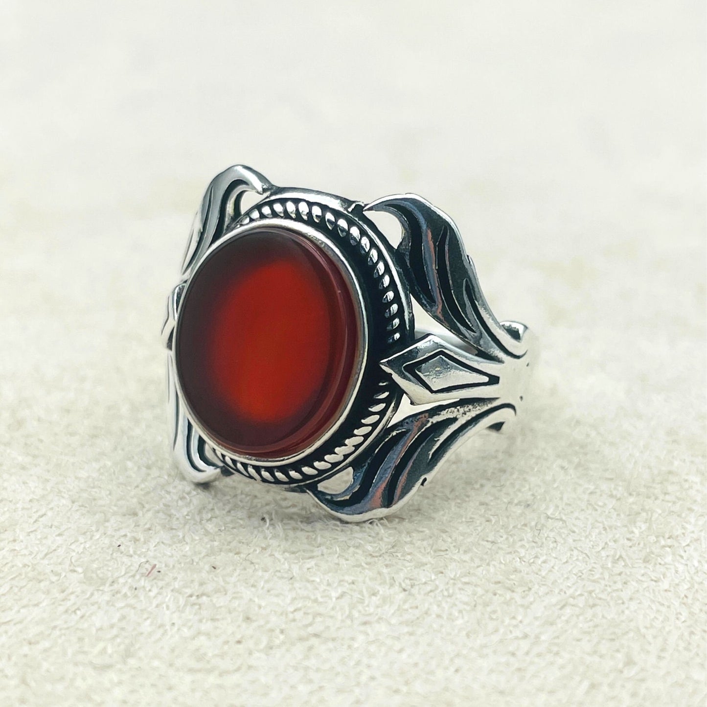 Yemeni Aqeeq Ring, Men Silver Ring, 925 Sterling Silver, Handmade Silver, Red Ring, Yemeni Stone Ring, Agate Ring, Gift Ring, Ottoman Ring