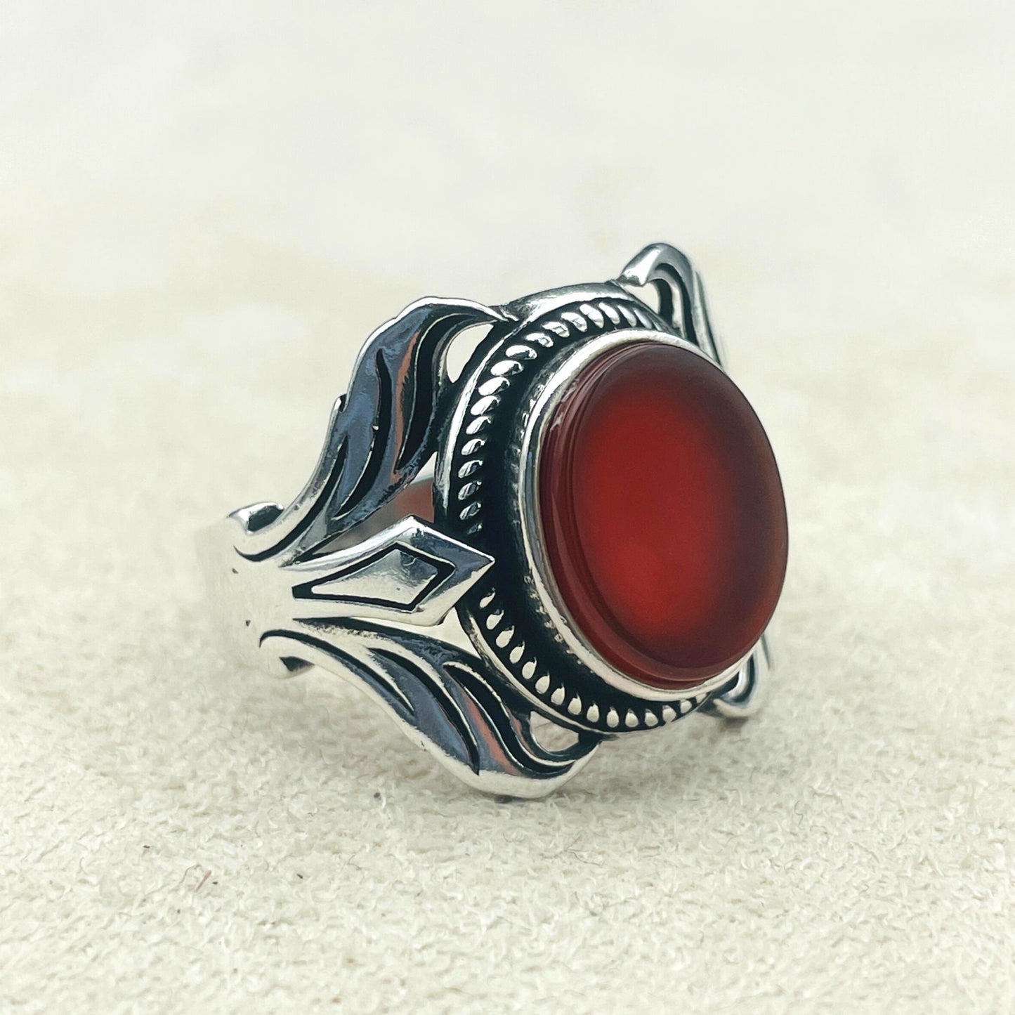 Yemeni Aqeeq Ring, Men Silver Ring, 925 Sterling Silver, Handmade Silver, Red Ring, Yemeni Stone Ring, Agate Ring, Gift Ring, Ottoman Ring