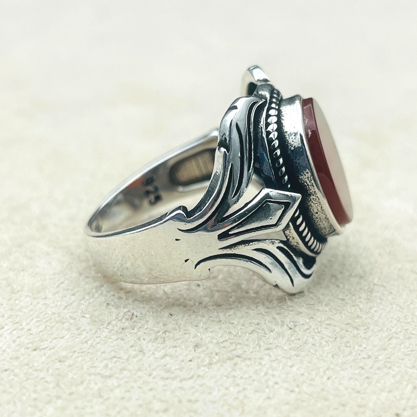 Yemeni Aqeeq Ring, Men Silver Ring, 925 Sterling Silver, Handmade Silver, Red Ring, Yemeni Stone Ring, Agate Ring, Gift Ring, Ottoman Ring