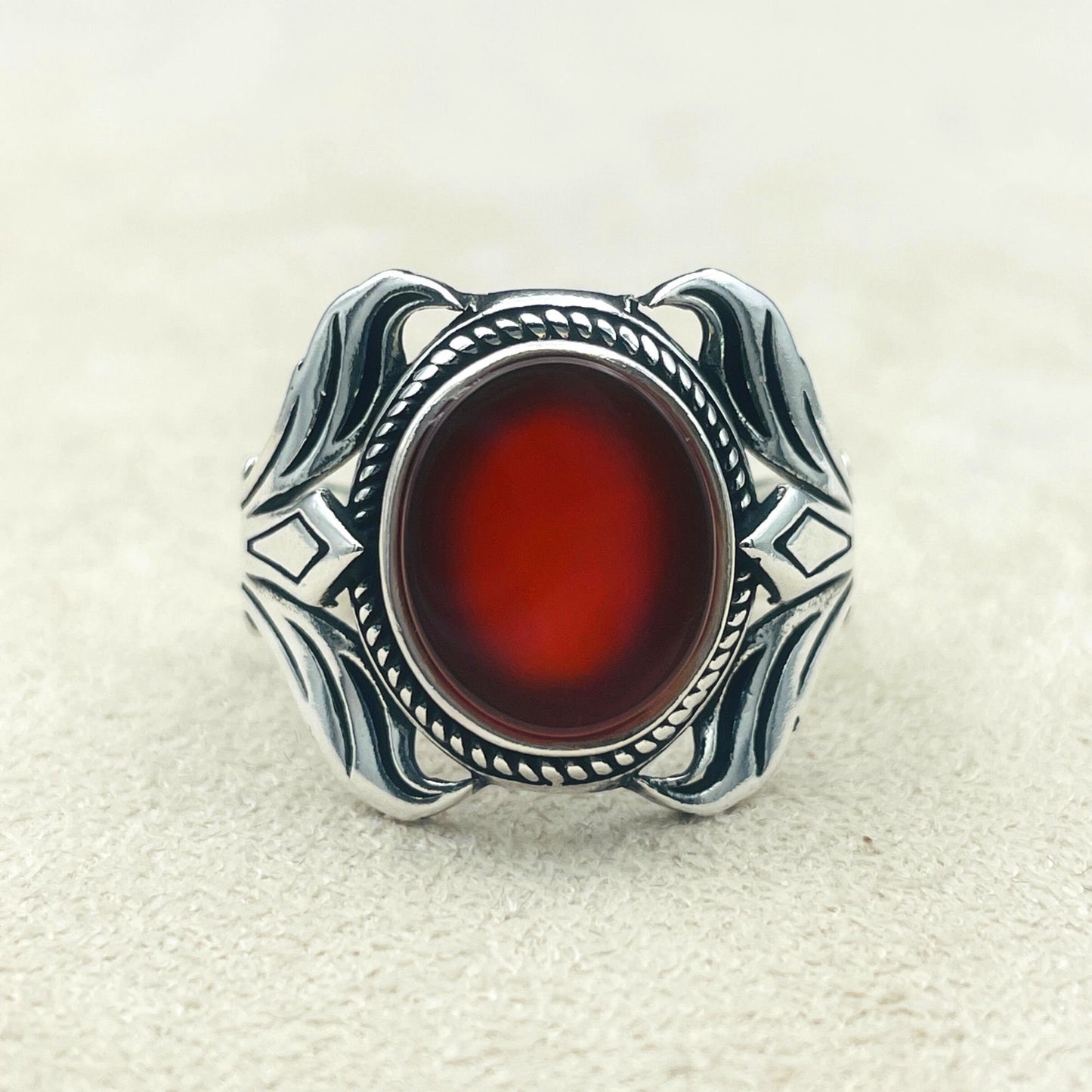 Yemeni Aqeeq Ring, Men Silver Ring, 925 Sterling Silver, Handmade Silver, Red Ring, Yemeni Stone Ring, Agate Ring, Gift Ring, Ottoman Ring