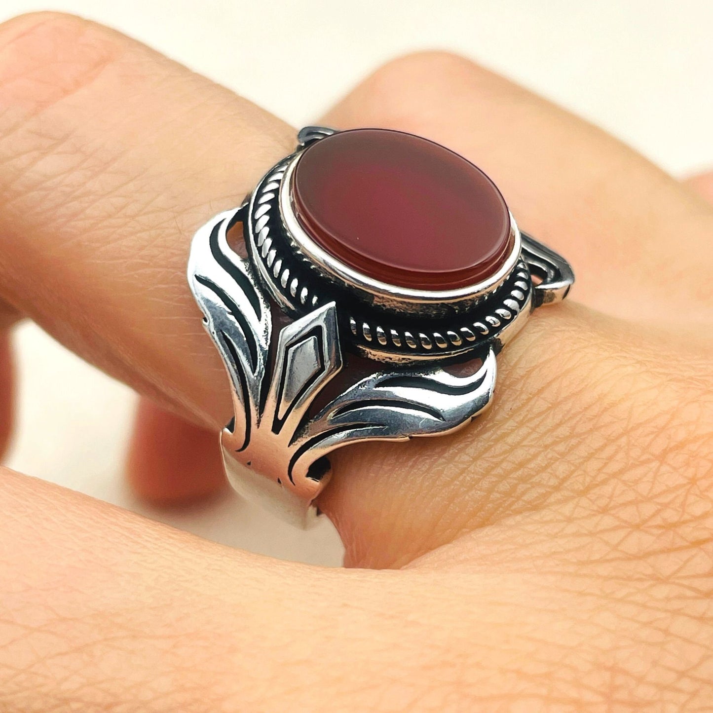 Yemeni Aqeeq Ring, Men Silver Ring, 925 Sterling Silver, Handmade Silver, Red Ring, Yemeni Stone Ring, Agate Ring, Gift Ring, Ottoman Ring