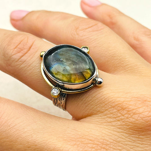 Women's Labradorite Ring, Amber Stone Ring Women, Handmade Silver Ring, Ladies Ring, Authentic Ring, Ottoman Ring, 925k Sterling Silver