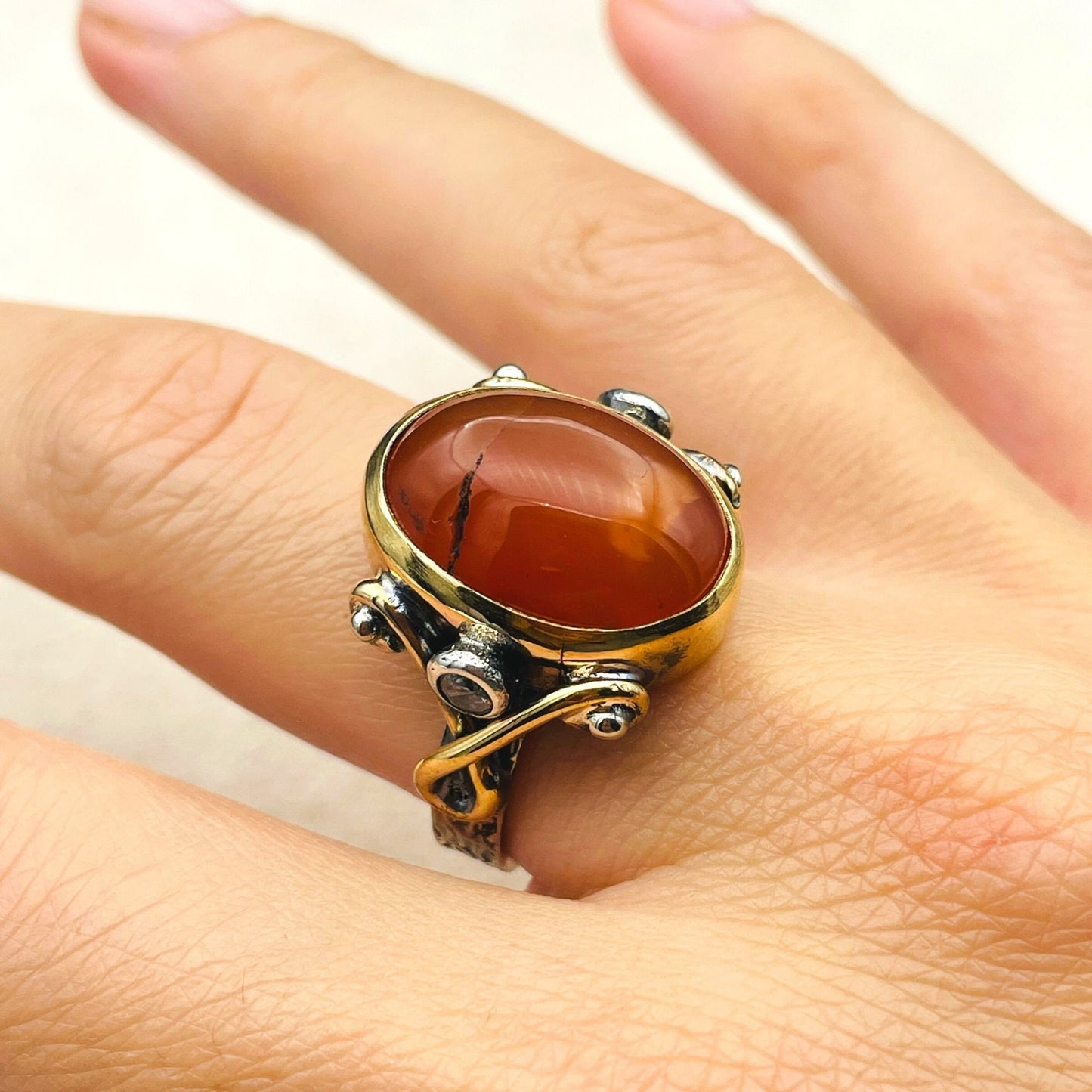 Women's Orange Agate Ring, Micro Stone Detailed Ring, Handmade Silver Ring, Ladies Ring, Authentic Ring, Ottoman Ring,925k Sterling Silver