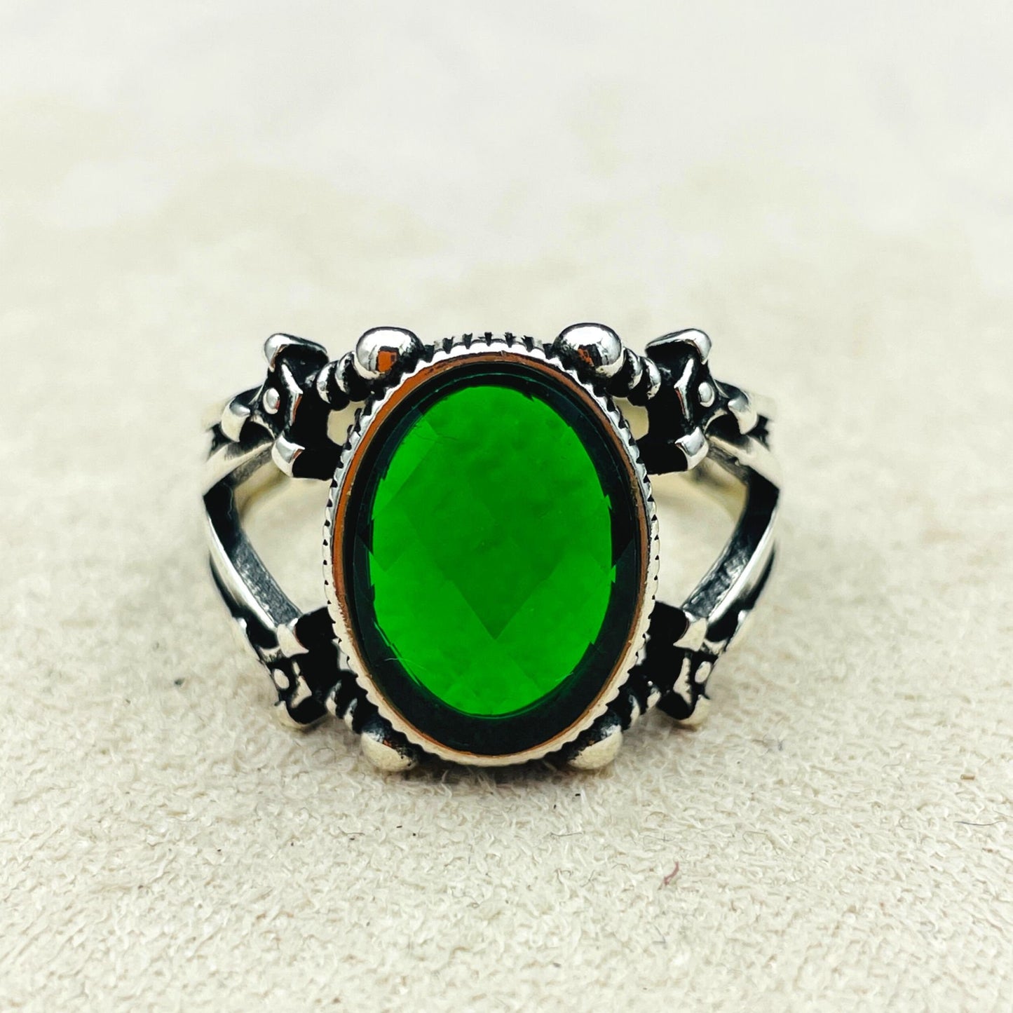 Green Emerald Oval Stone Handmade Silver Ring Men And Women, 925K Sterling Silver Ring, Turkish Handmade Ring, Unique Gift Ring