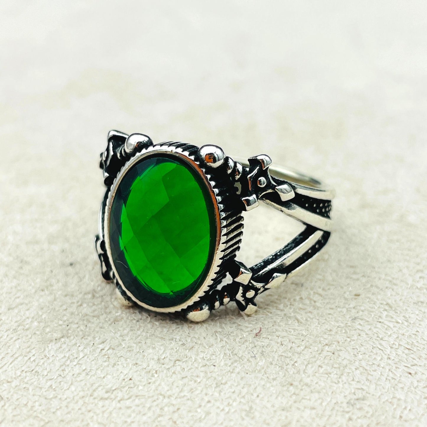 Green Emerald Oval Stone Handmade Silver Ring Men And Women, 925K Sterling Silver Ring, Turkish Handmade Ring, Unique Gift Ring