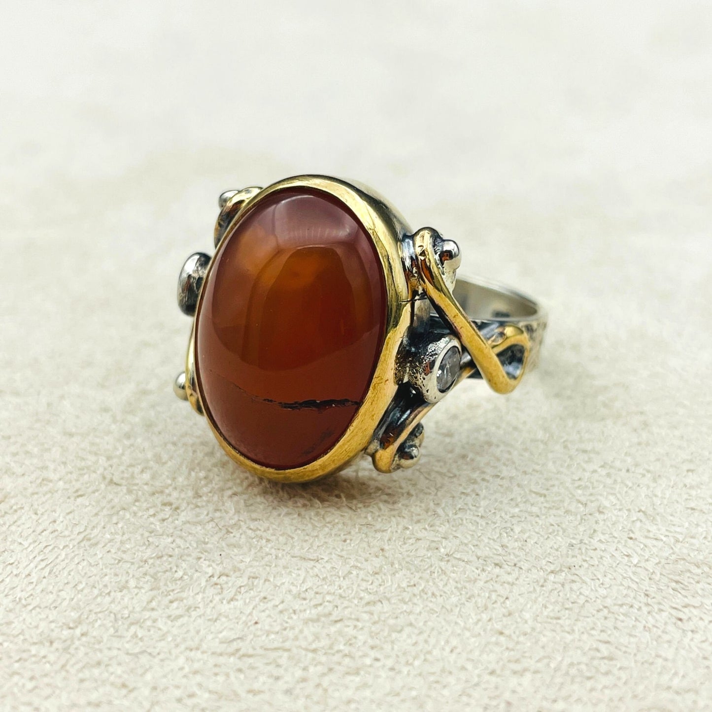 Women's Orange Agate Ring, Micro Stone Detailed Ring, Handmade Silver Ring, Ladies Ring, Authentic Ring, Ottoman Ring,925k Sterling Silver