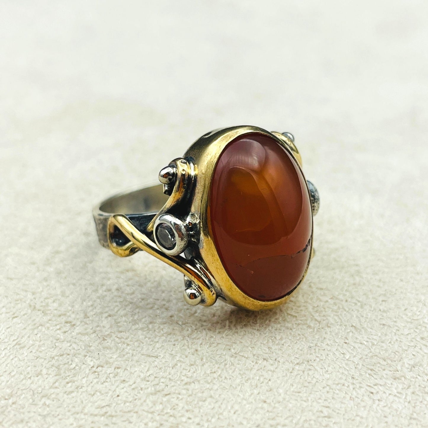 Women's Orange Agate Ring, Micro Stone Detailed Ring, Handmade Silver Ring, Ladies Ring, Authentic Ring, Ottoman Ring,925k Sterling Silver