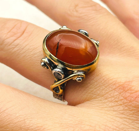 Women's Orange Agate Ring, Micro Stone Detailed Ring, Handmade Silver Ring, Ladies Ring, Authentic Ring, Ottoman Ring,925k Sterling Silver