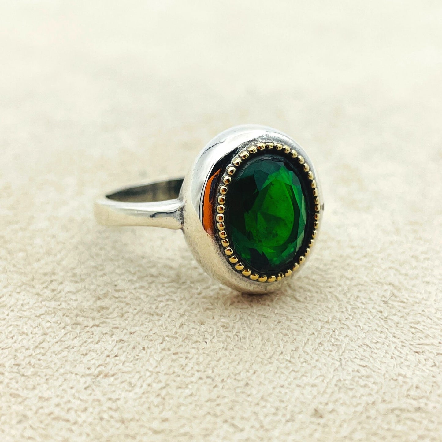 Green Emerald Ring Women, Handmade Silver Ring, 925 Sterling Silver, Authentic Silver Ring, Gift For Her, Gift Mom, Gift Wife, Gift Birthday