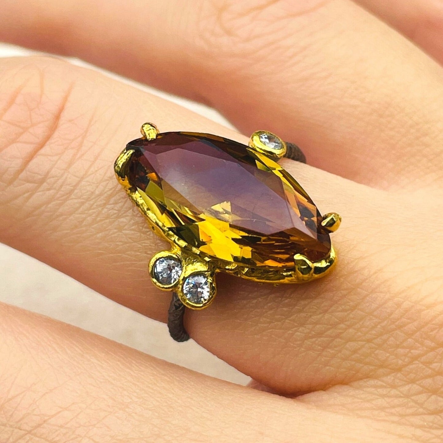 Women's Alexandrite Ring, Handmade Ladies Ring, Authentic Ring, Ottoman Ring, Yellow Ring, Lady Jewelry, 925k Sterling Silver, Gift For Her