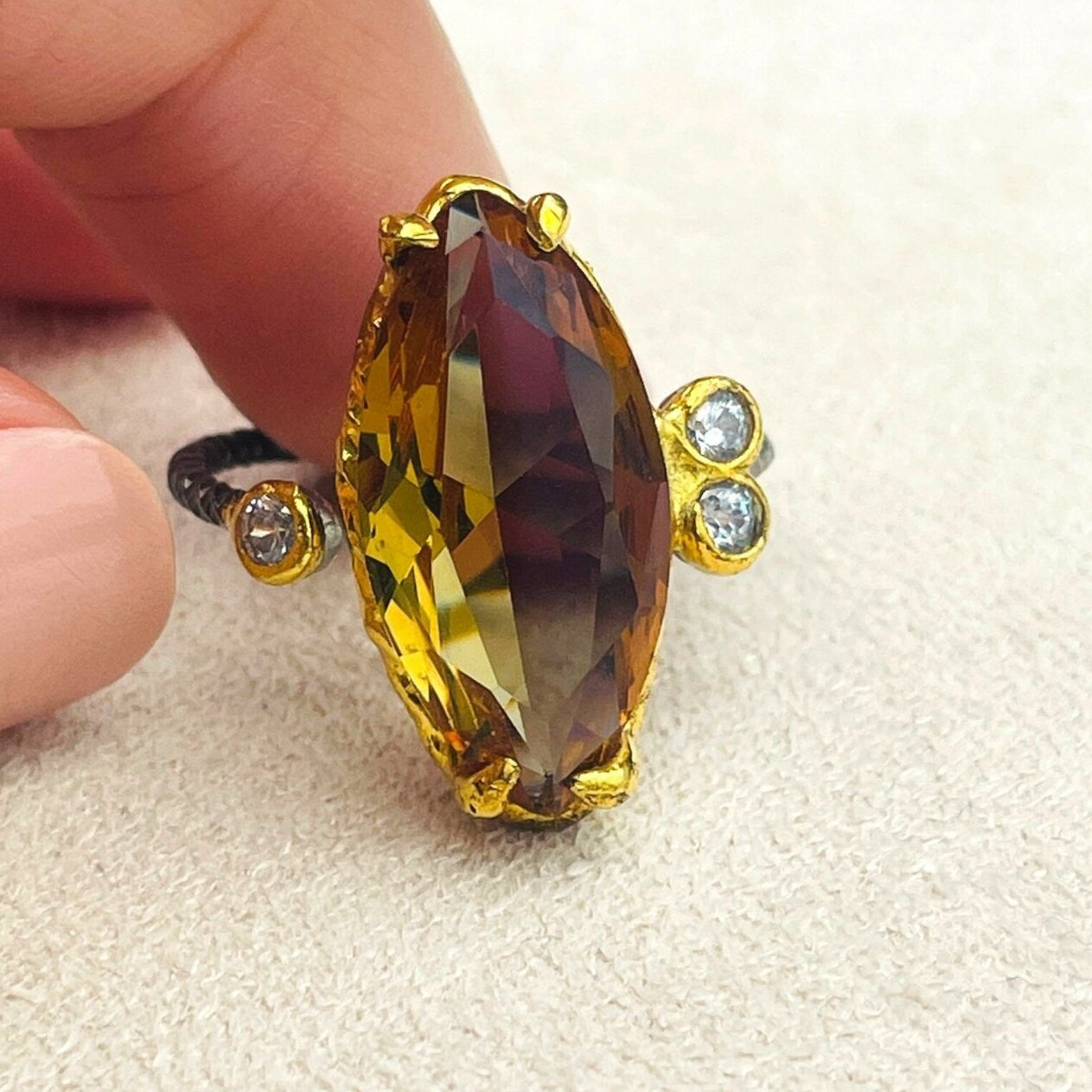 Women's Alexandrite Ring, Handmade Ladies Ring, Authentic Ring, Ottoman Ring, Yellow Ring, Lady Jewelry, 925k Sterling Silver, Gift For Her