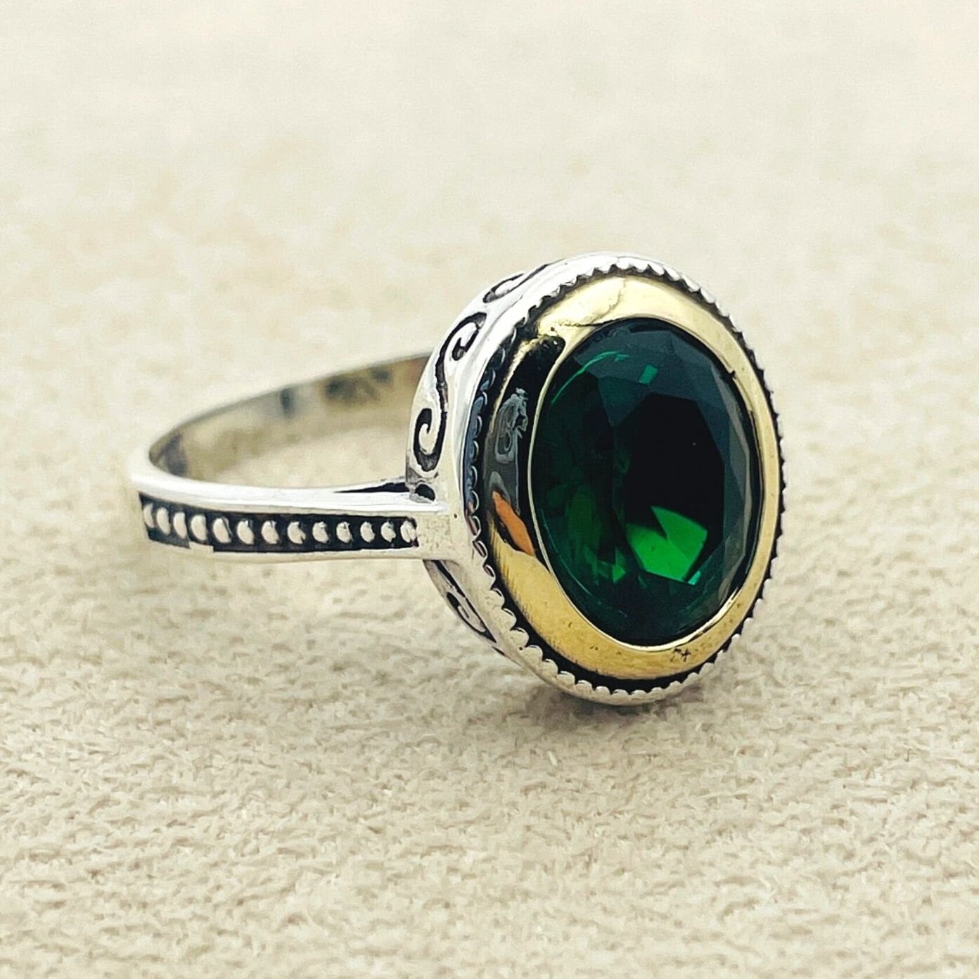 Women's Green Emerald Stone Ring, Handmade Silver Ring, Ladies Ring, Authentic Ring, Ladies Ring, Jewelry,925k Sterling Silver, Gift For Her