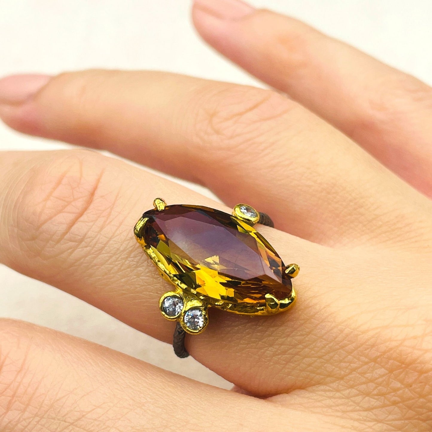 Women's Alexandrite Ring, Handmade Ladies Ring, Authentic Ring, Ottoman Ring, Yellow Ring, Lady Jewelry, 925k Sterling Silver, Gift For Her