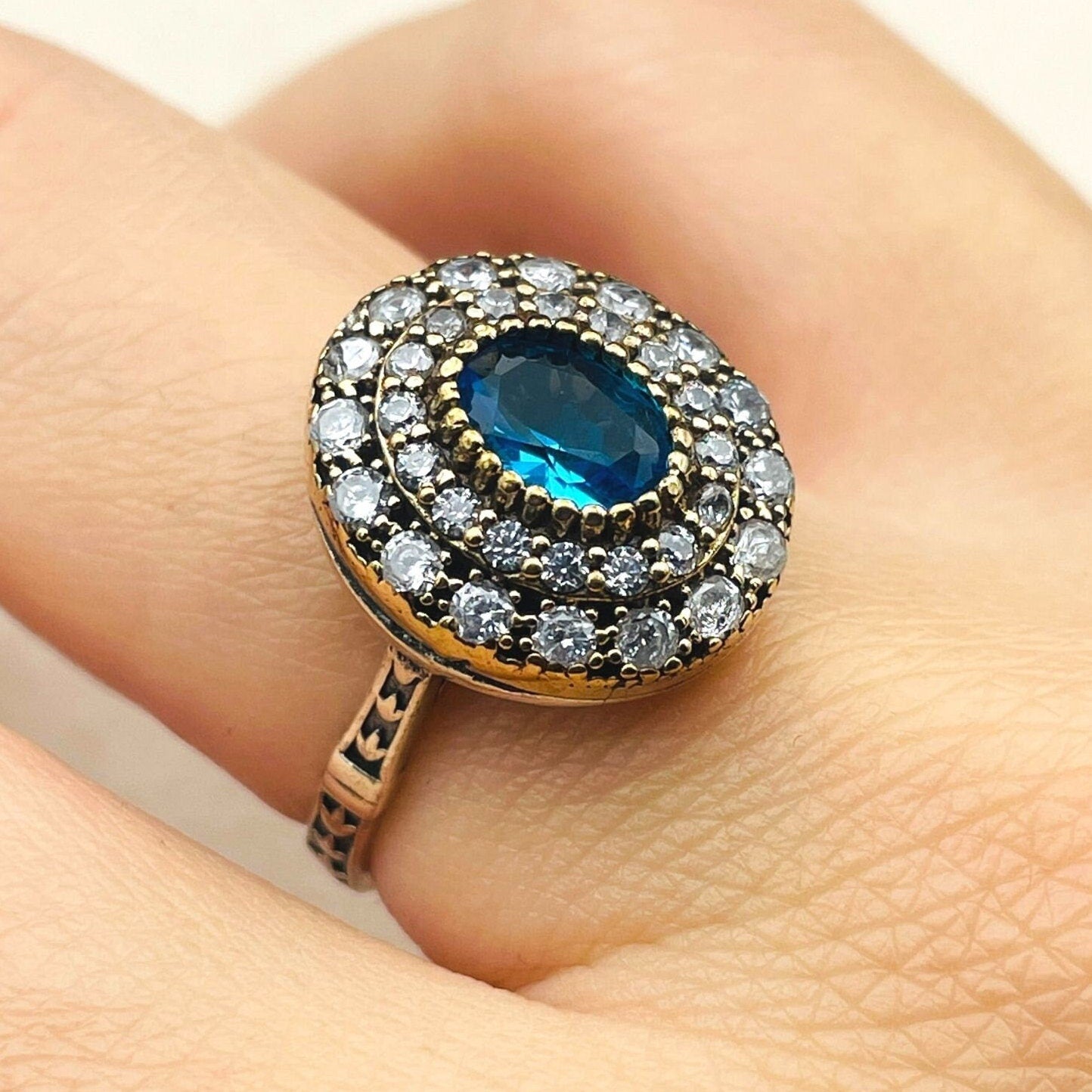 Women's Sapphire Stone Ring, Handmade Ladies Ring, Authentic Ring, Ottoman Ring, Blue Stone Ring, Jewelry, 925k Sterling Silver,Gift For Her