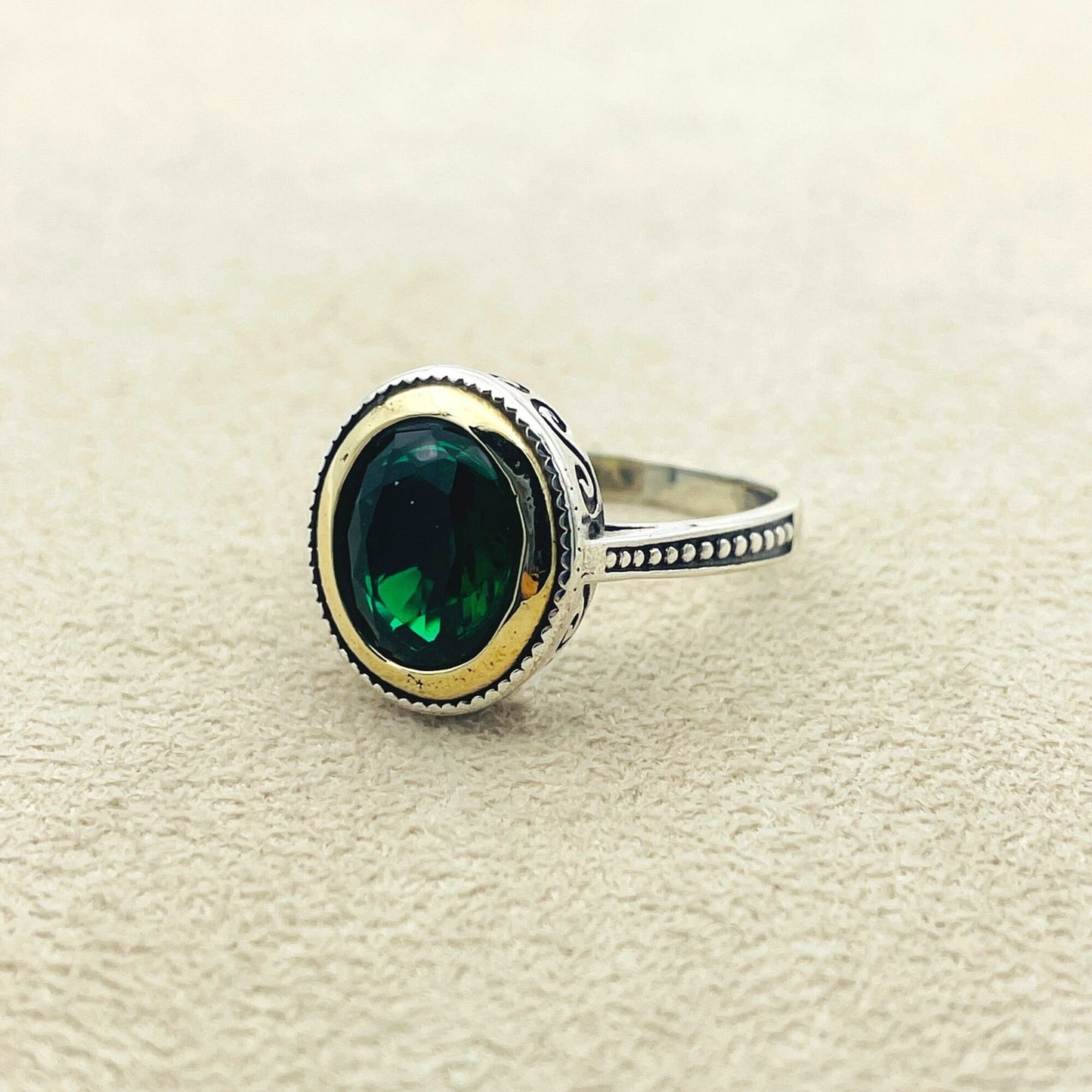 Women's Green Emerald Stone Ring, Handmade Silver Ring, Ladies Ring, Authentic Ring, Ladies Ring, Jewelry,925k Sterling Silver, Gift For Her