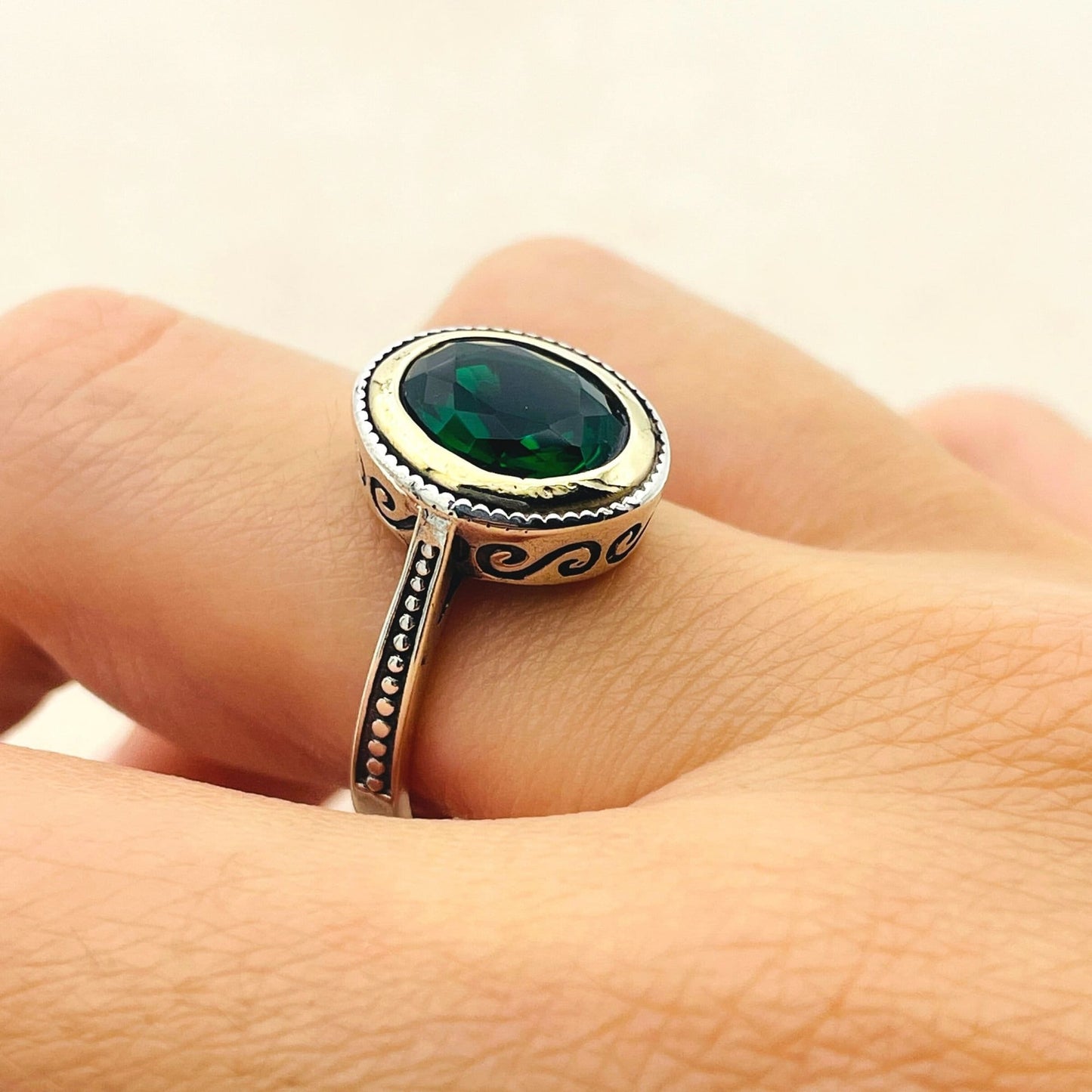 Women's Green Emerald Stone Ring, Handmade Silver Ring, Ladies Ring, Authentic Ring, Ladies Ring, Jewelry,925k Sterling Silver, Gift For Her