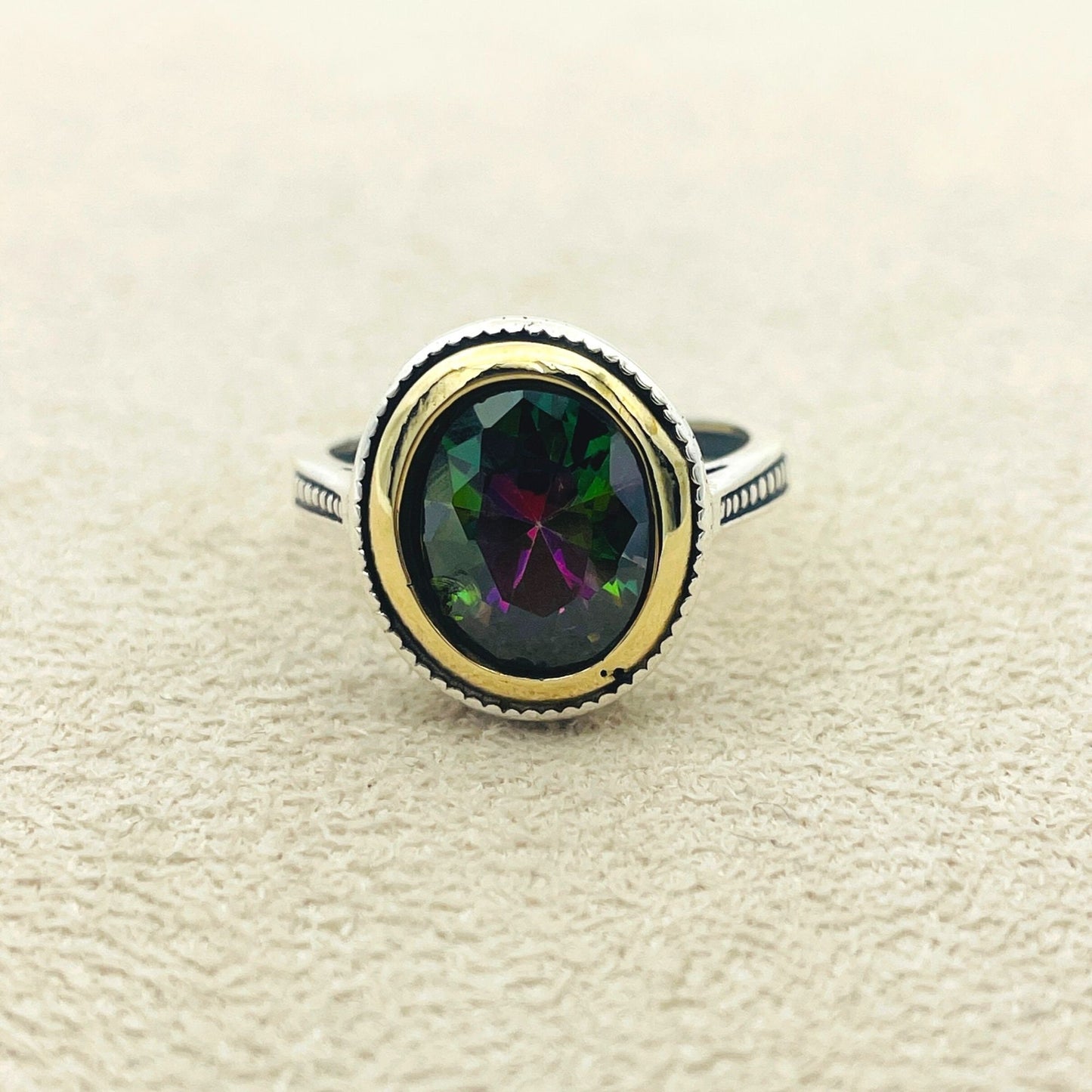 Women's Mystic Topaz Ring, Handmade Ladies Ring, Authentic Ring, Ottoman Ring, Green - Red Ring, Jewelry, 925k Sterling Silver, Gift For Her