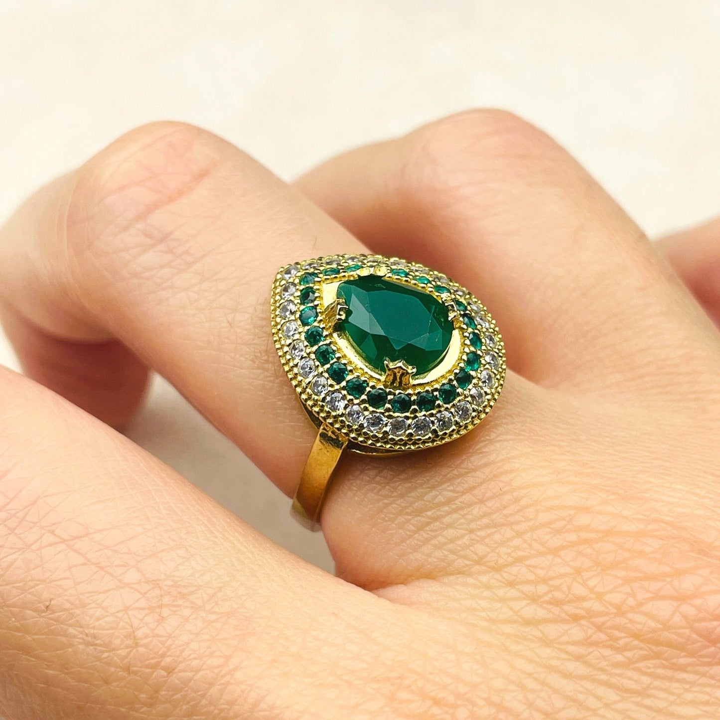 Green Emerald Stone Womens Ring, Turkish Handmade Hurrem Design Ring, Authentic Ring, 925 Sterling Silver, Ottoman Sytle Ring Ladies