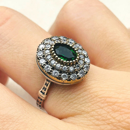 Green Emerald Stone Ring Womens, Handmade Silver Ring, Ladies Silver Ring, Authentic Women Ring, 925 Sterling Silver,Gift Ring For Women