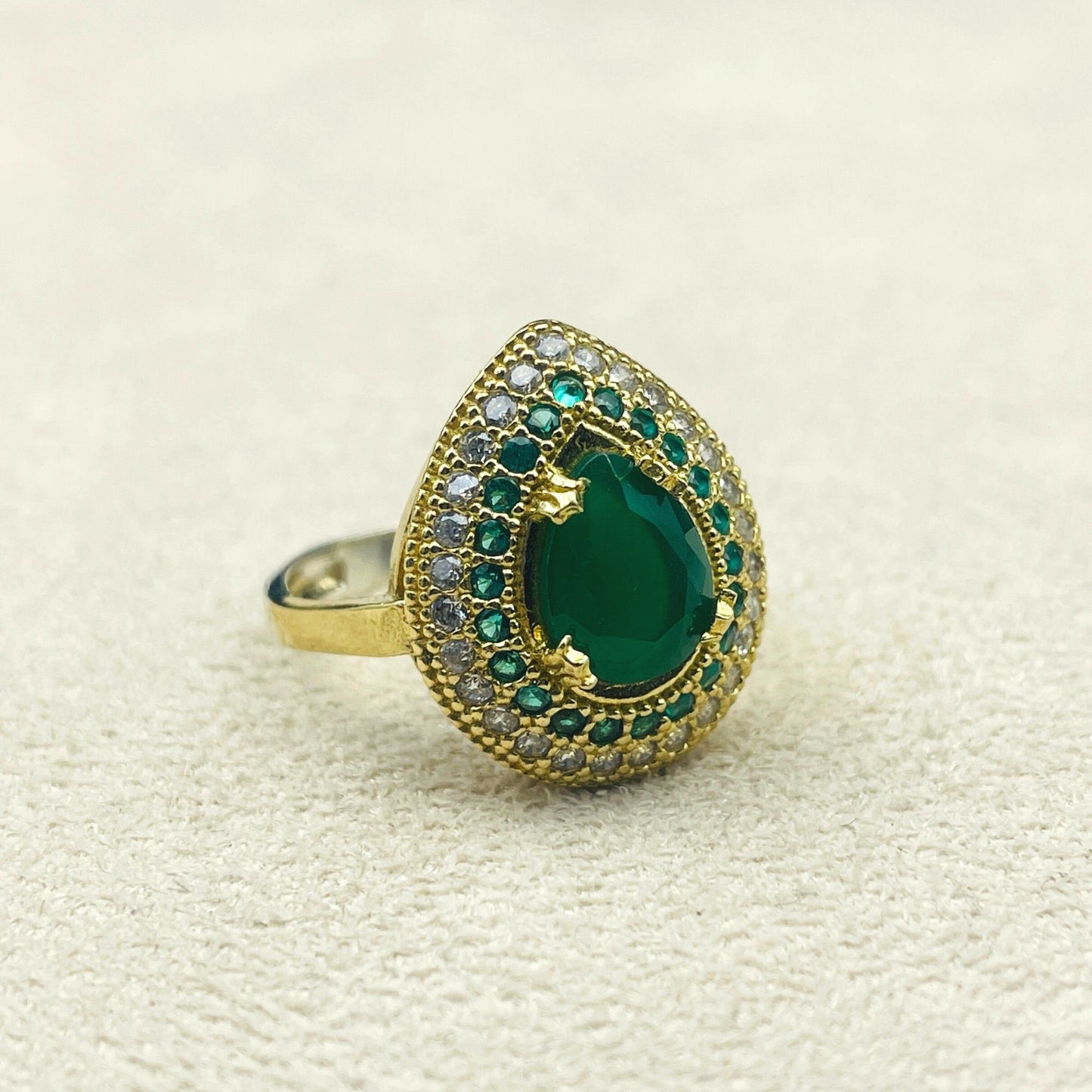 Green Emerald Stone Womens Ring, Turkish Handmade Hurrem Design Ring, Authentic Ring, 925 Sterling Silver, Ottoman Sytle Ring Ladies