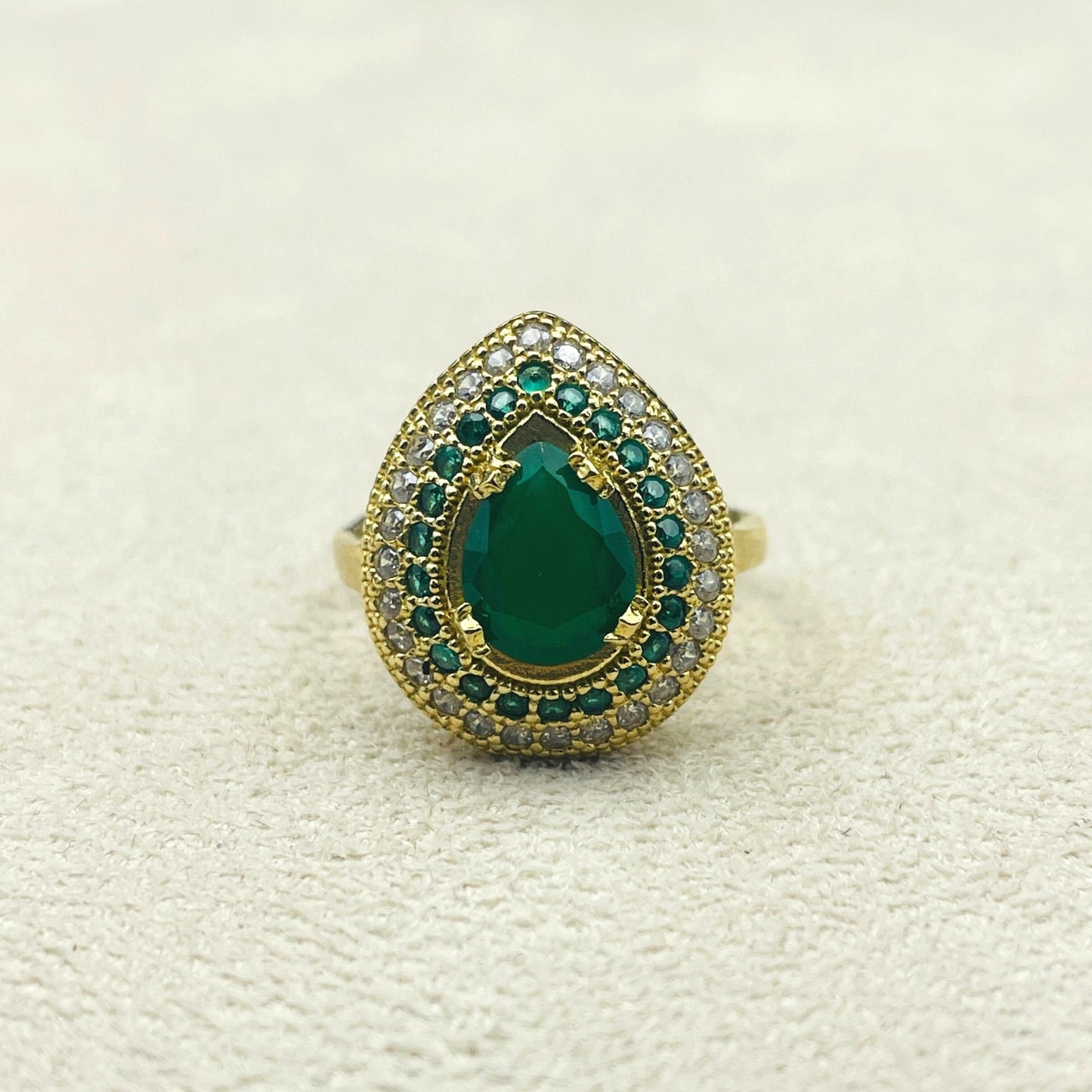 Green Emerald Stone Womens Ring, Turkish Handmade Hurrem Design Ring, Authentic Ring, 925 Sterling Silver, Ottoman Sytle Ring Ladies