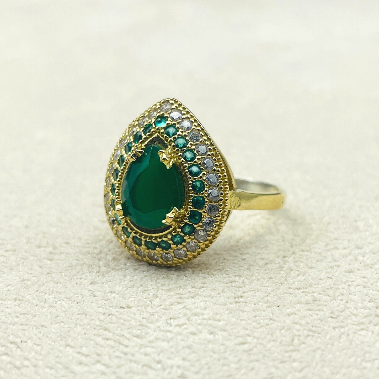 Green Emerald Stone Womens Ring, Turkish Handmade Hurrem Design Ring, Authentic Ring, 925 Sterling Silver, Ottoman Sytle Ring Ladies