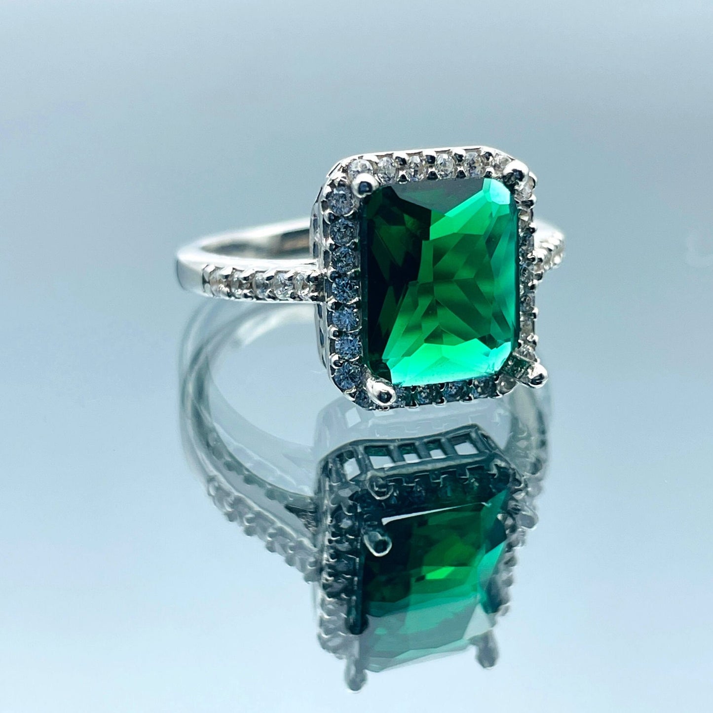 Green Emerald Squared Stone Womens Ring, Turkish Handmade, Ladies Gift, 925k Sterling Silver, Gift For Her, Mother Birthday Gift, Gift Wife