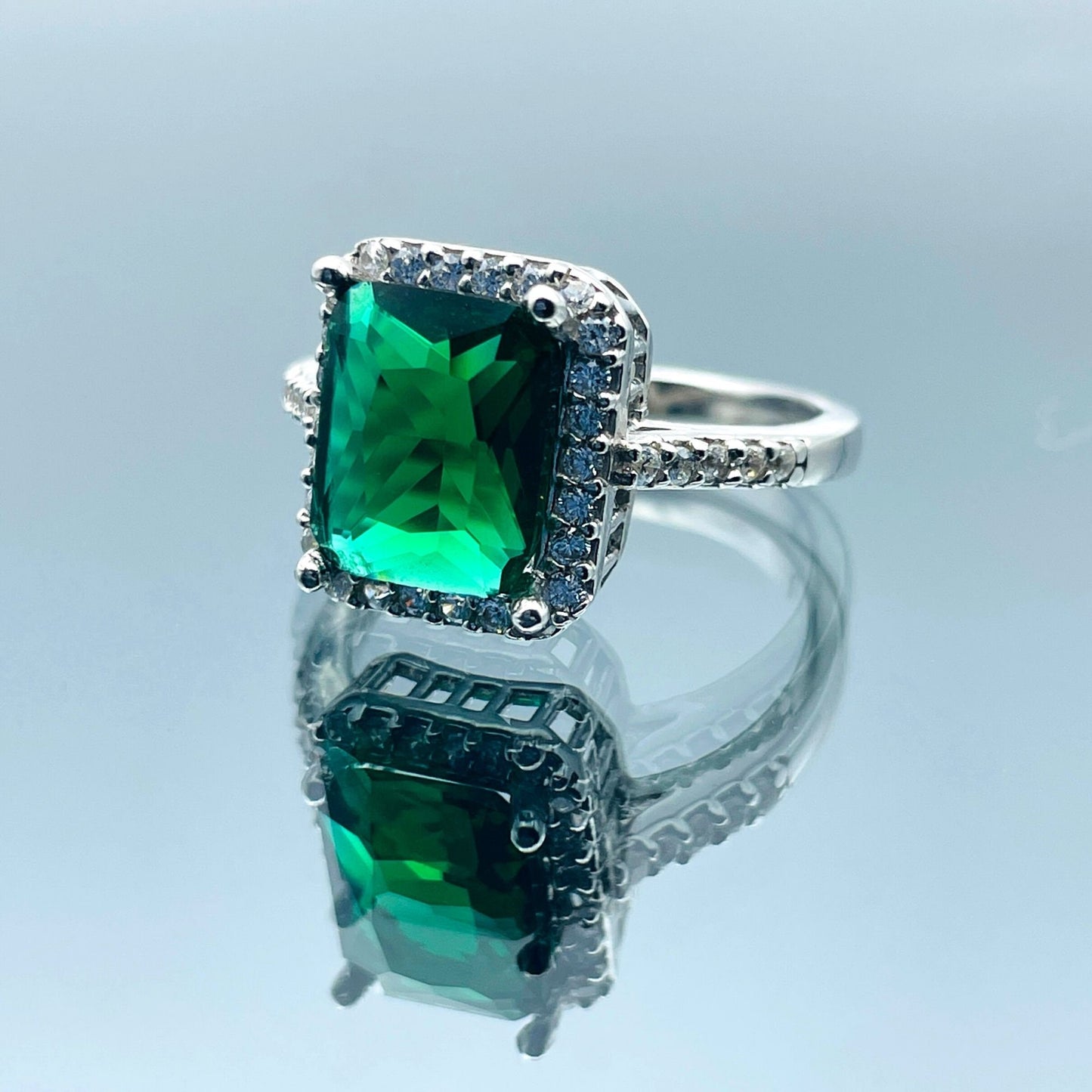 Green Emerald Squared Stone Womens Ring, Turkish Handmade, Ladies Gift, 925k Sterling Silver, Gift For Her, Mother Birthday Gift, Gift Wife