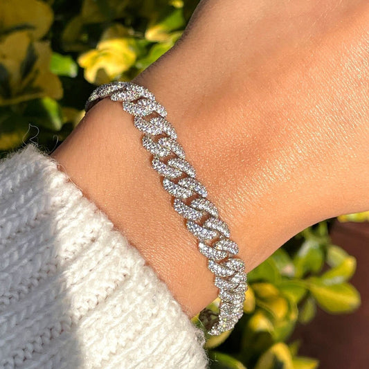 Womens Zircon Stone Silver Gourmet Chain Bracelet, Gourmet Bracelet, Dainty Adjustable Bracelet, Gift For Her, Handmade 925 Silver Bracelet