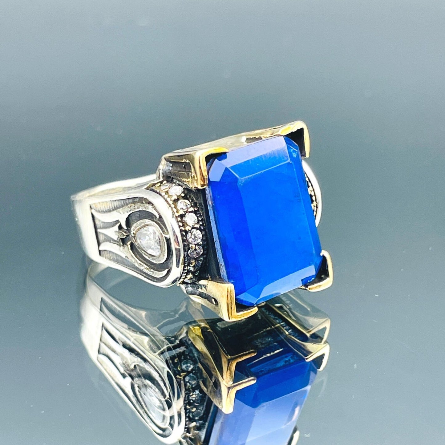 Women's Square Blue Tourmaline Stone Silver Ring, Handmade Ladies Ring, Authentic Ring, Ottoman Ring, Womens Jewelry, 925k Sterling Silver