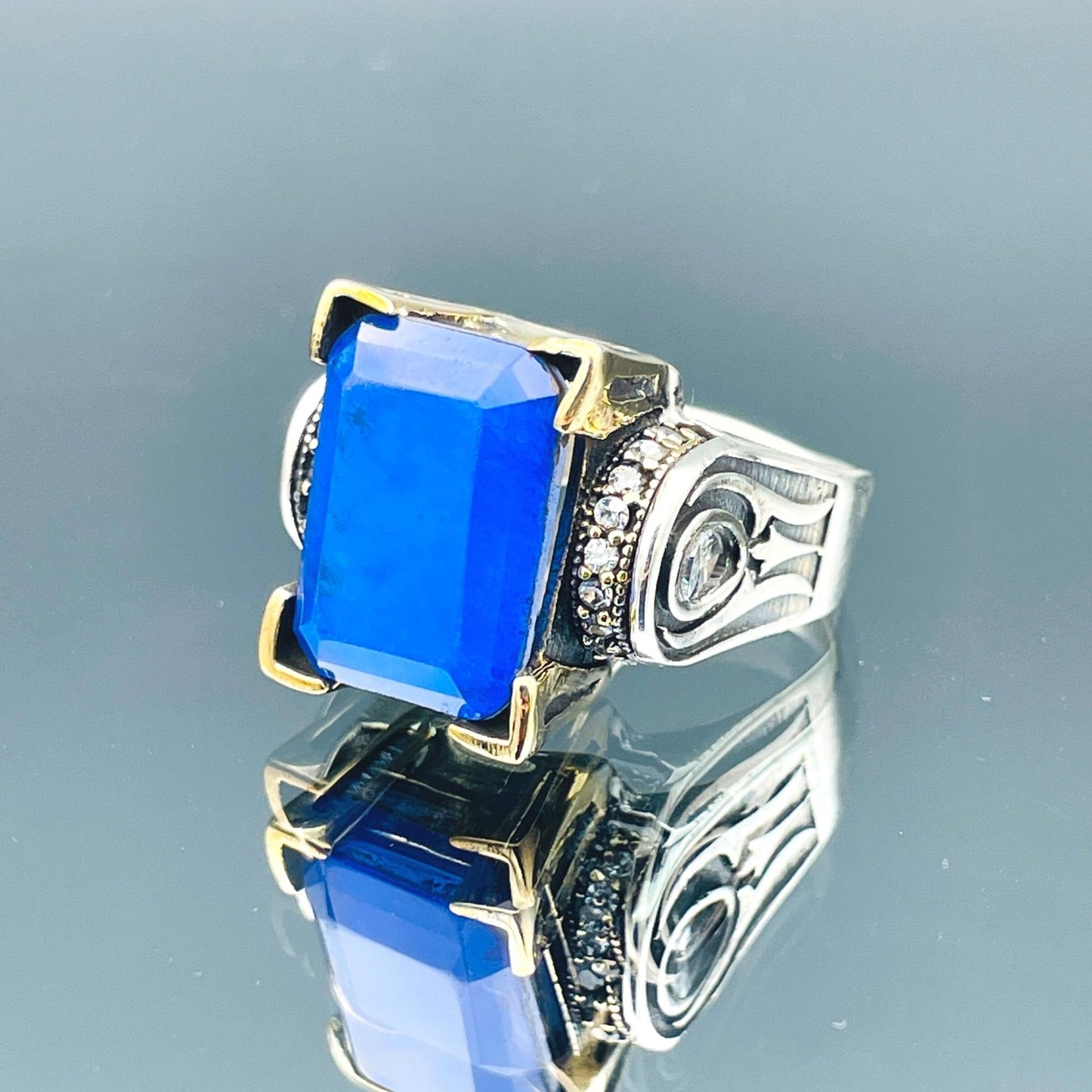 Women's Square Blue Tourmaline Stone Silver Ring, Handmade Ladies Ring, Authentic Ring, Ottoman Ring, Womens Jewelry, 925k Sterling Silver